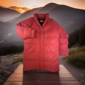 Vintage Woolrich Puffer  Long Jacket Womens Large Red Goose Down Quilted